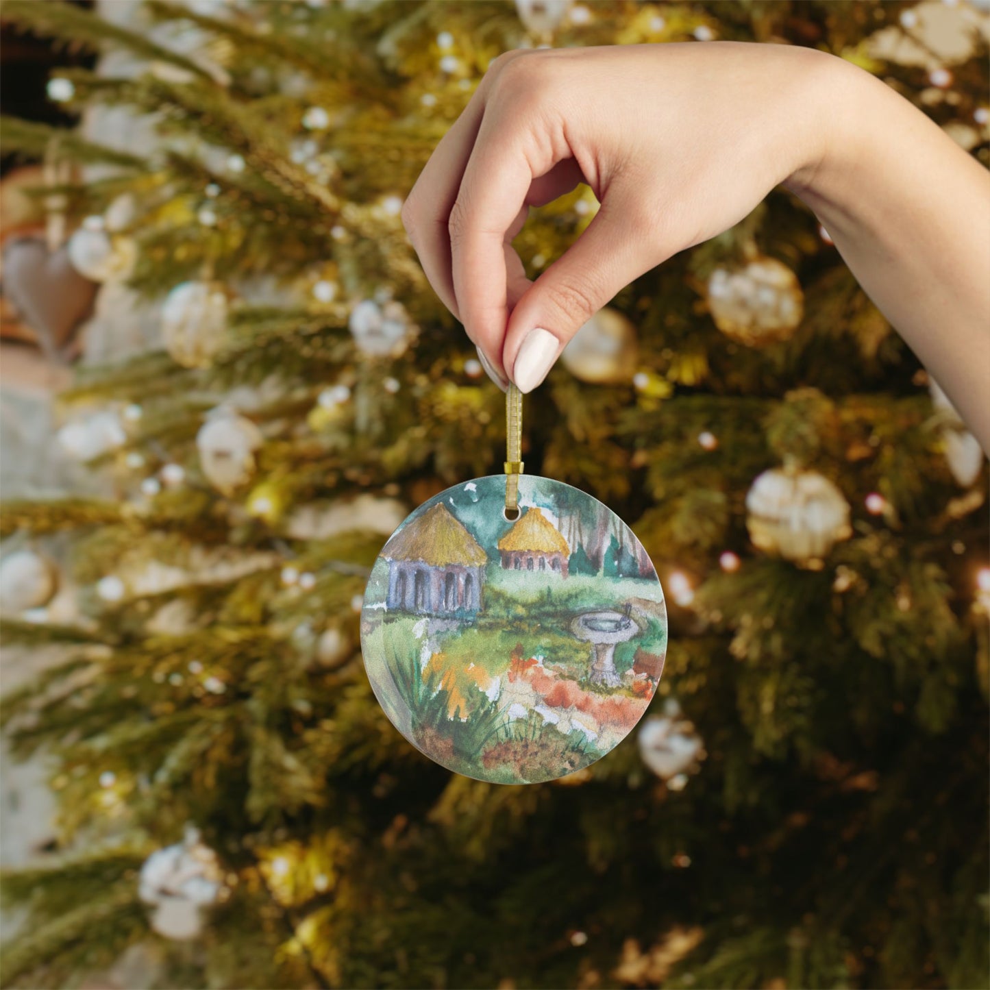 HW Birdbath Glass Ornament