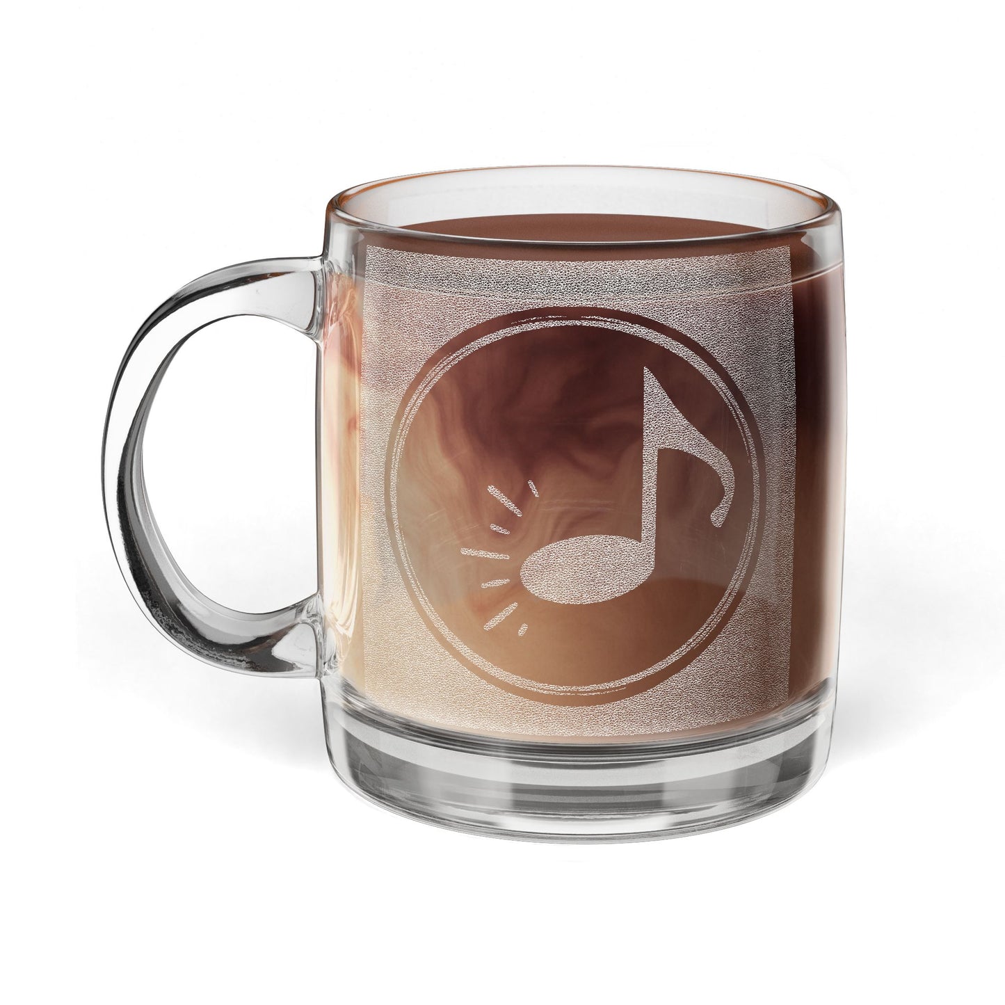 Engraved Glass Coffee Mug — Musical Note Design, 12.25 oz