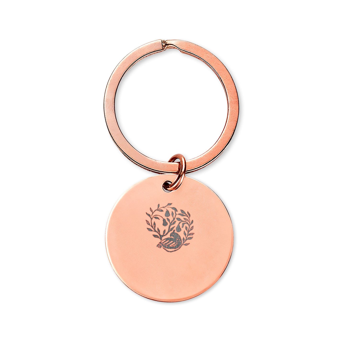 HW Partridge Engraved Stainless Steel Round Keychain — Floral Vine Design