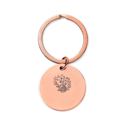 HW Partridge Engraved Stainless Steel Round Keychain — Floral Vine Design
