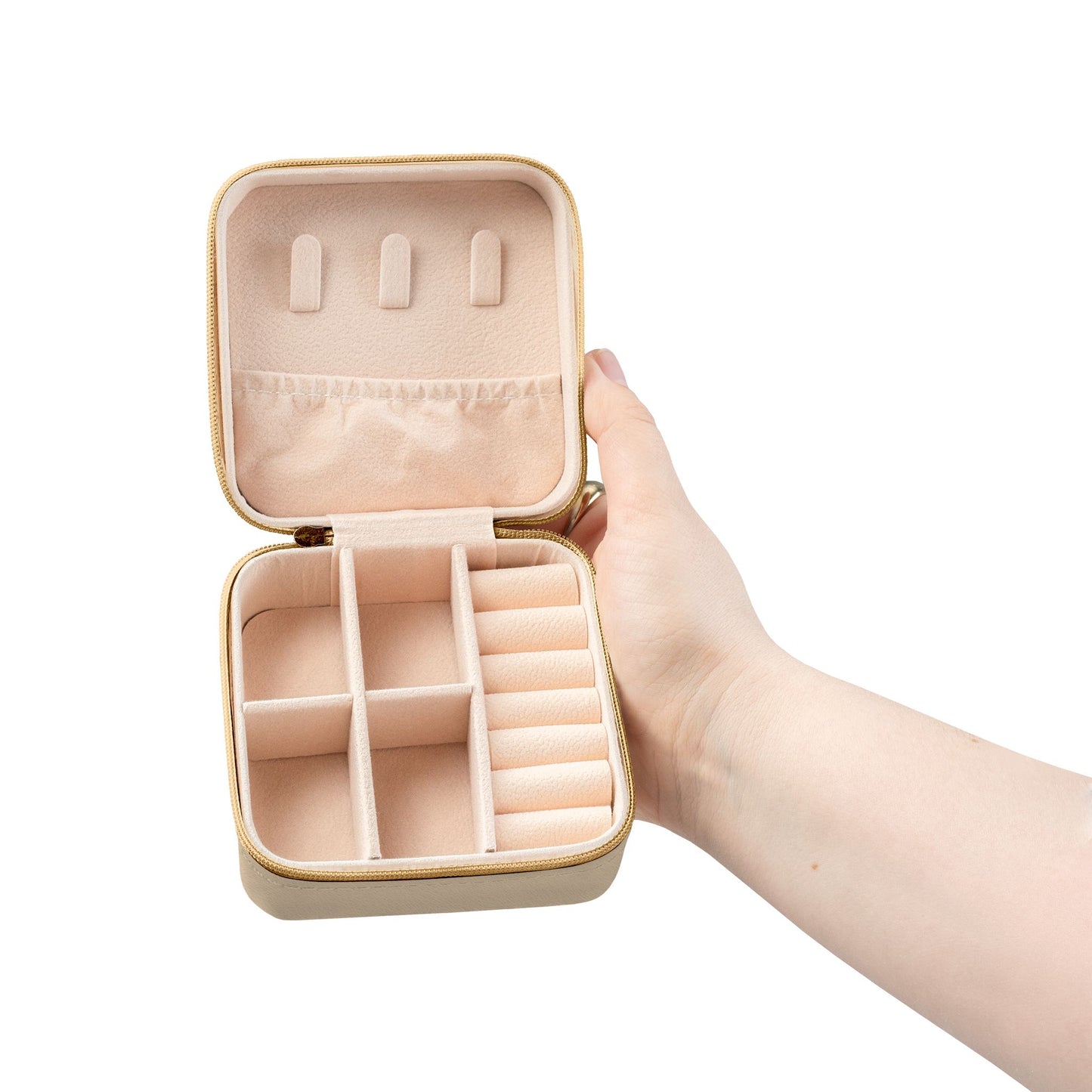 Compact Travel Jewelry Case — Portable Organizer with Ring Slots & Earring Compartments