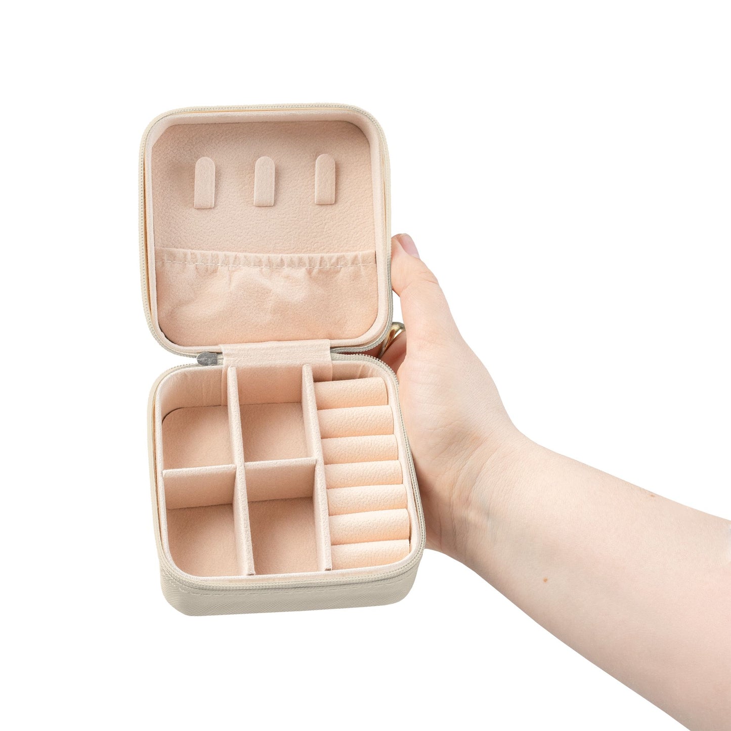 Compact Travel Jewelry Case — Portable Organizer with Ring Slots & Earring Compartments