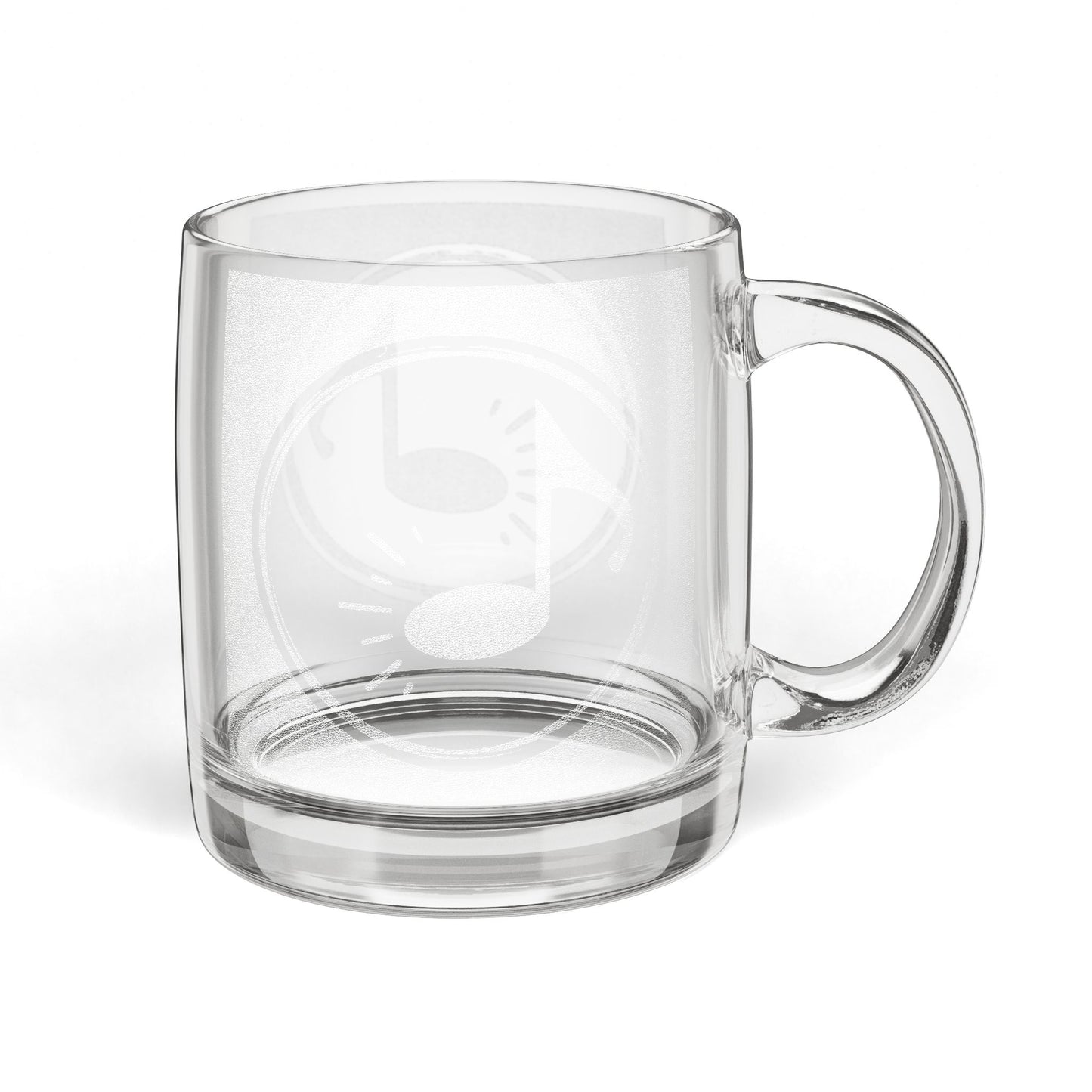 Engraved Glass Coffee Mug — Musical Note Design, 12.25 oz