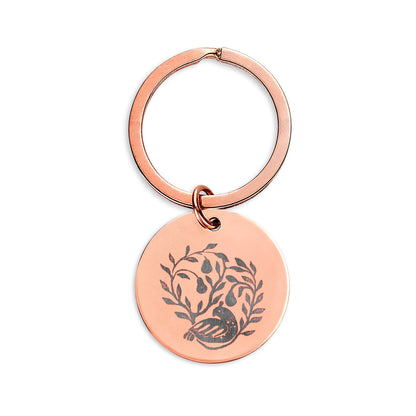 HW Partridge Engraved Stainless Steel Round Keychain — Floral Vine Design