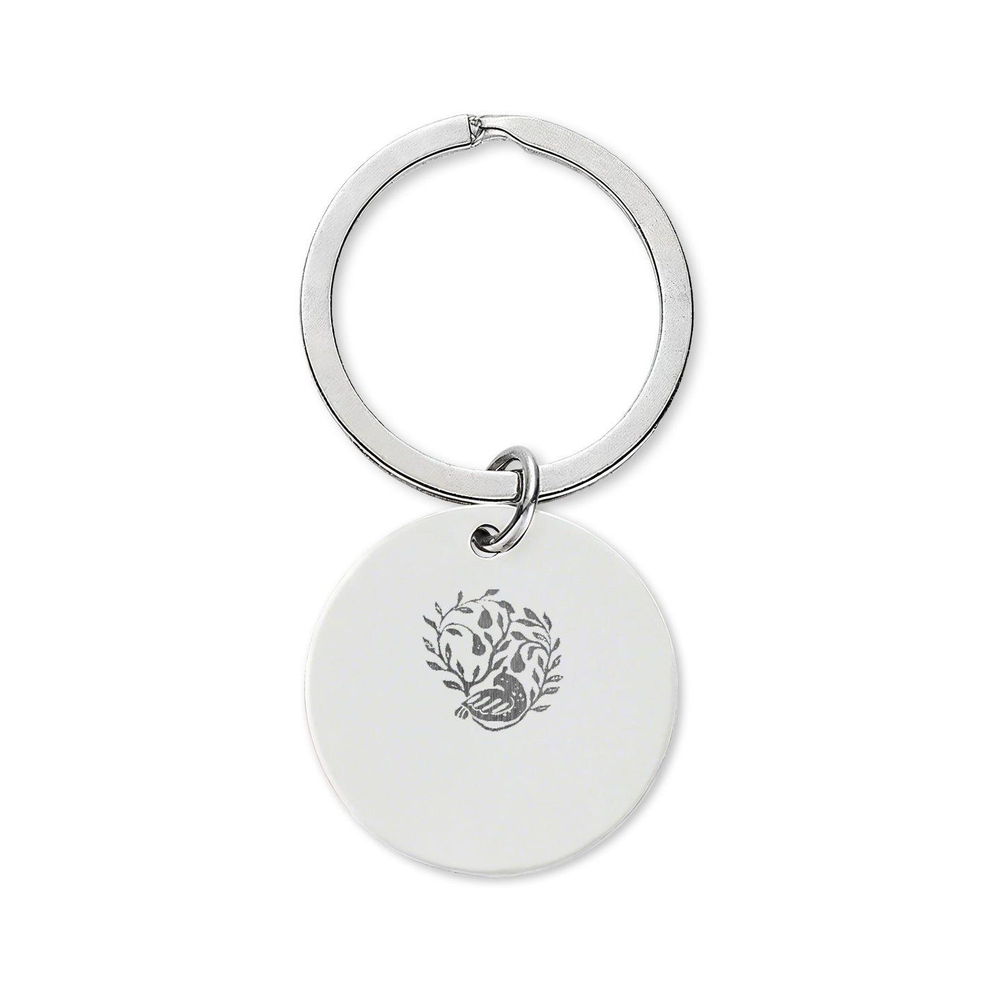 HW Partridge Engraved Stainless Steel Round Keychain — Floral Vine Design