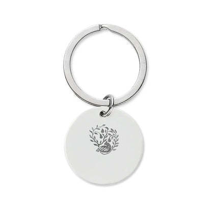 HW Partridge Engraved Stainless Steel Round Keychain — Floral Vine Design