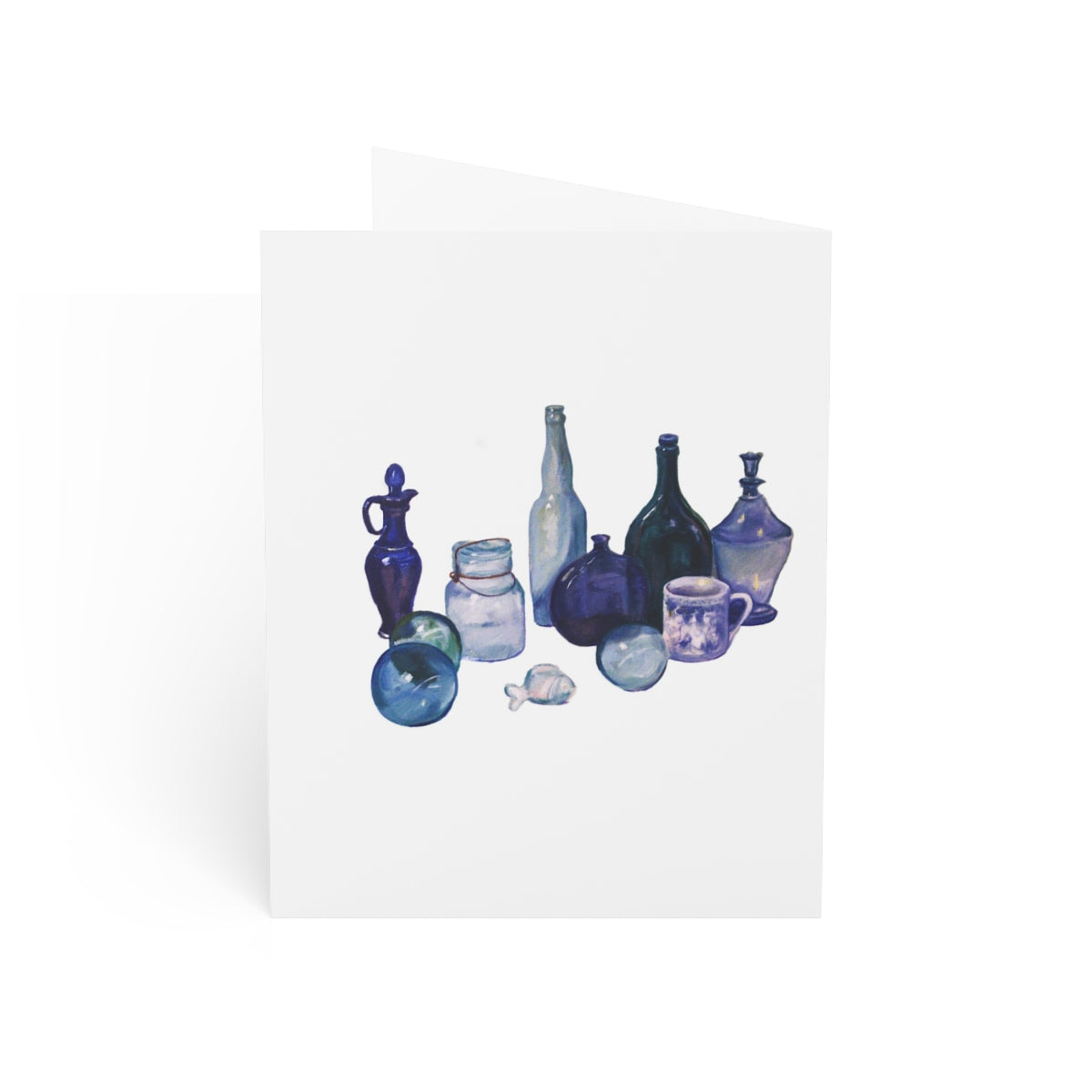 HW Blue Bottles Folded Greeting Cards (1, 10, 30, and 50pcs)