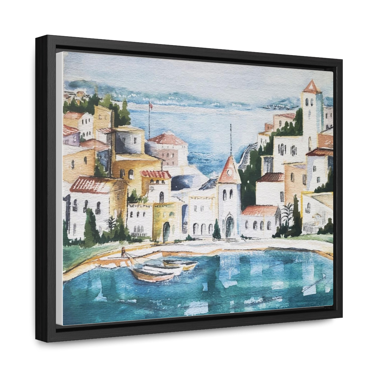 HW Watercolor City Gallery Canvas Wraps, Horizontal Frame