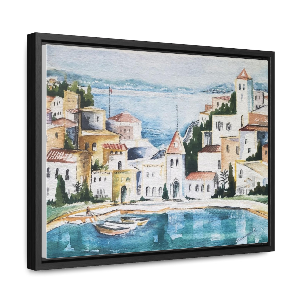 HW Watercolor City Gallery Canvas Wraps, Horizontal Frame