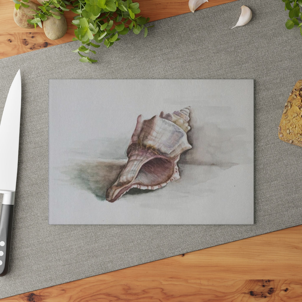 HW Watercolor Shell Glass Cutting Board