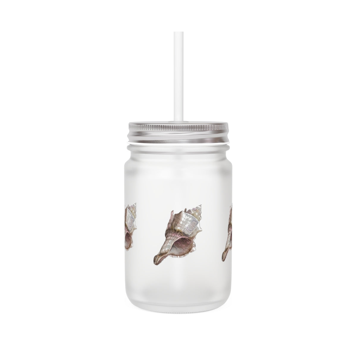 HW Watercolor Shell Mason Drinking Glass (with lid and straw)