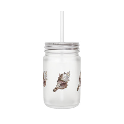 HW Watercolor Shell Mason Drinking Glass (with lid and straw)