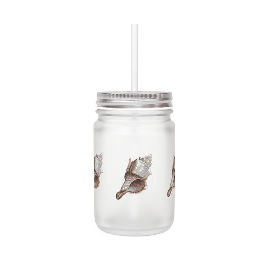 HW Watercolor Shell Mason Drinking Glass (with lid and straw)