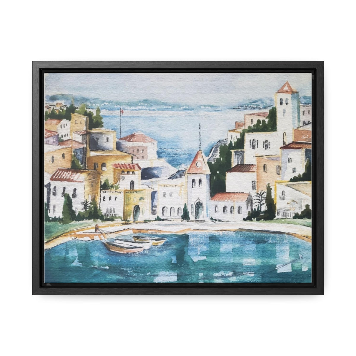 HW Watercolor City Gallery Canvas Wraps, Horizontal Frame