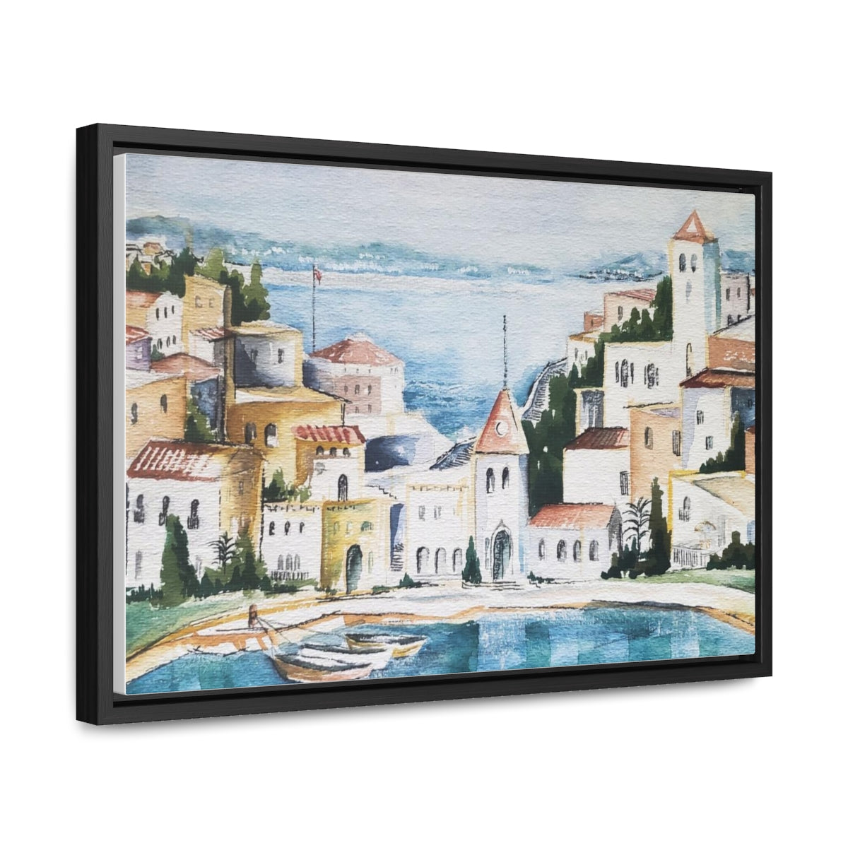 HW Watercolor City Gallery Canvas Wraps, Horizontal Frame