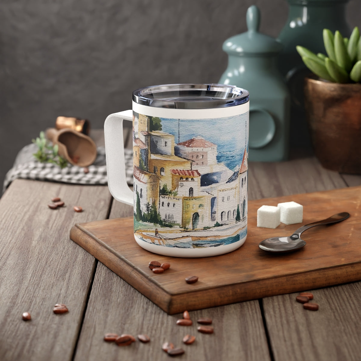 HW Watercolor City Insulated Coffee Mug, 10oz