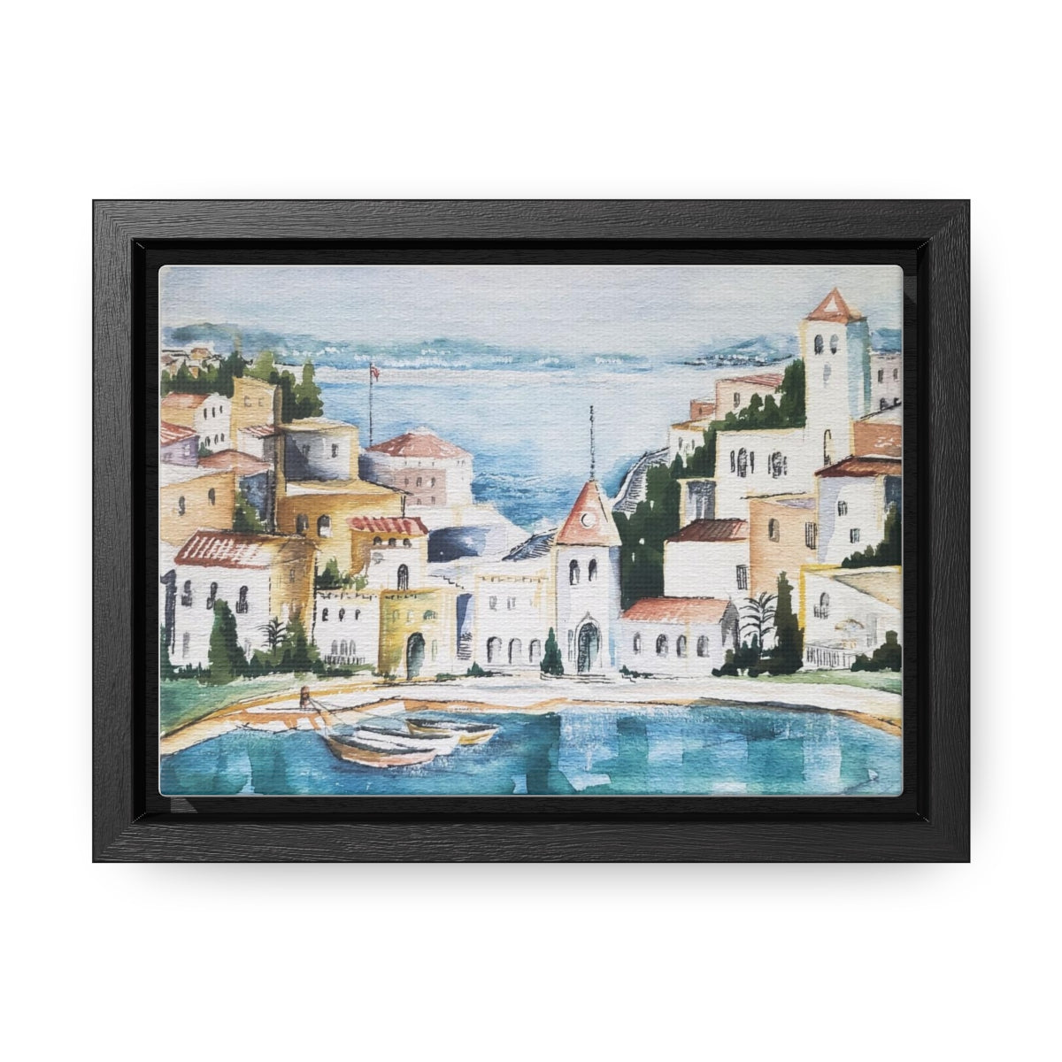 HW Watercolor City Gallery Canvas Wraps, Horizontal Frame