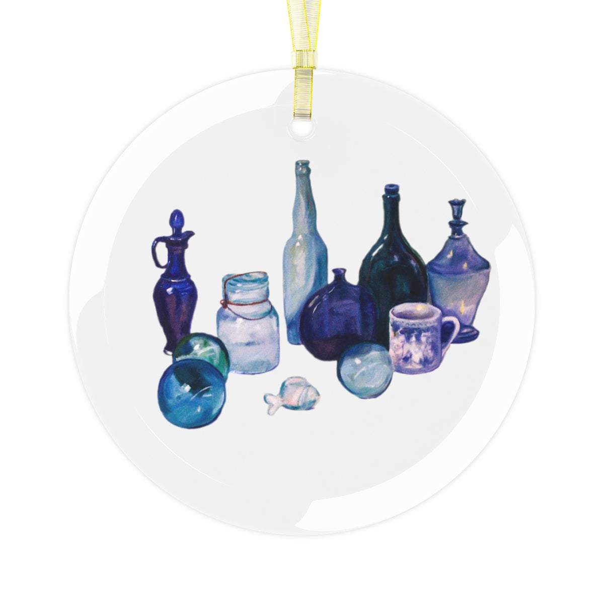 HW Blue Bottles Glass Ornament