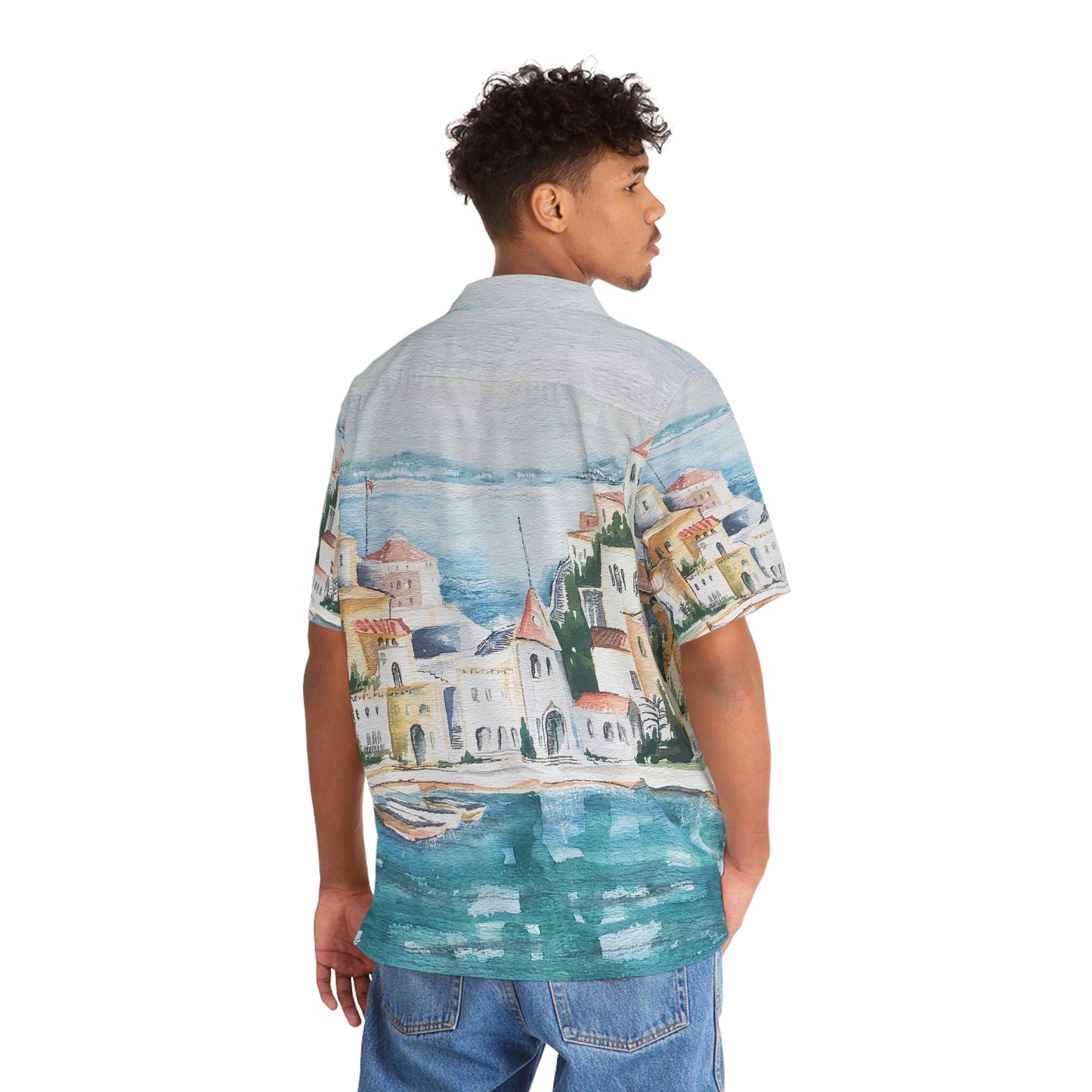 HW Watercolor City Men's Hawaiian Shirt (AOP)