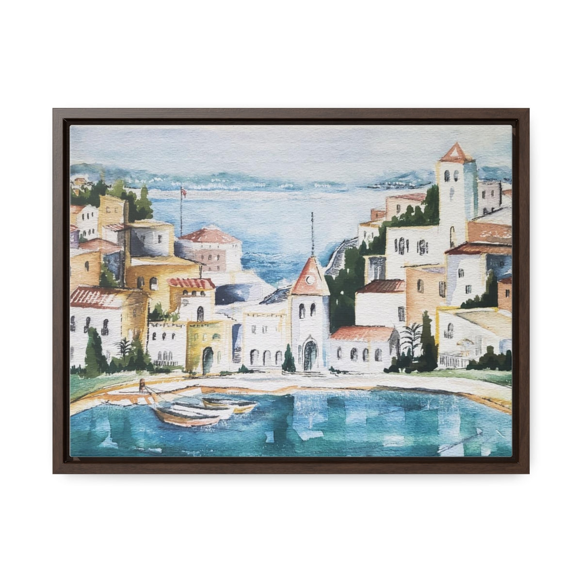 HW Watercolor City Gallery Canvas Wraps, Horizontal Frame