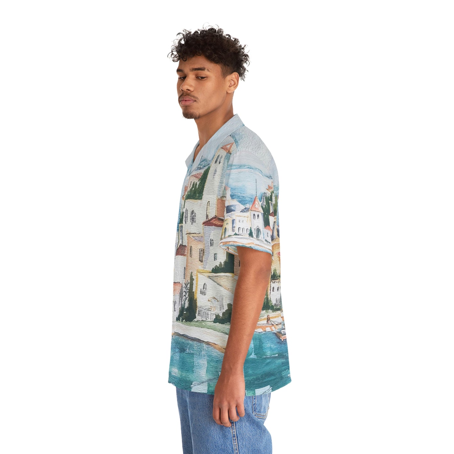 HW Watercolor City Men's Hawaiian Shirt (AOP)