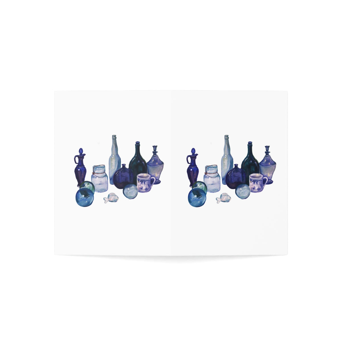 HW Blue Bottles Folded Greeting Cards (1, 10, 30, and 50pcs)