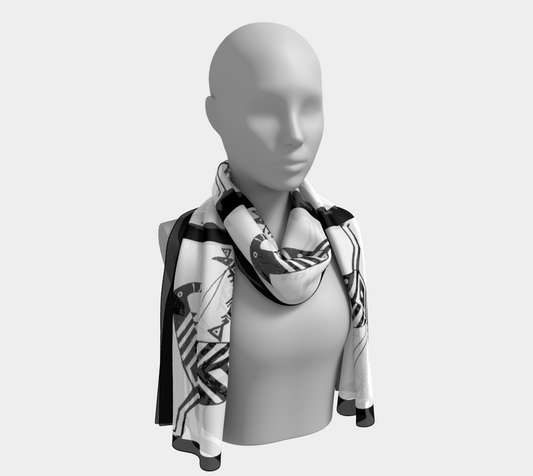 HW Fish Gallop Long Scarf/Black trim