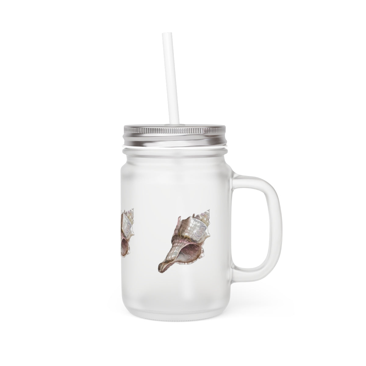 HW Watercolor Shell Mason Drinking Glass (with lid and straw)