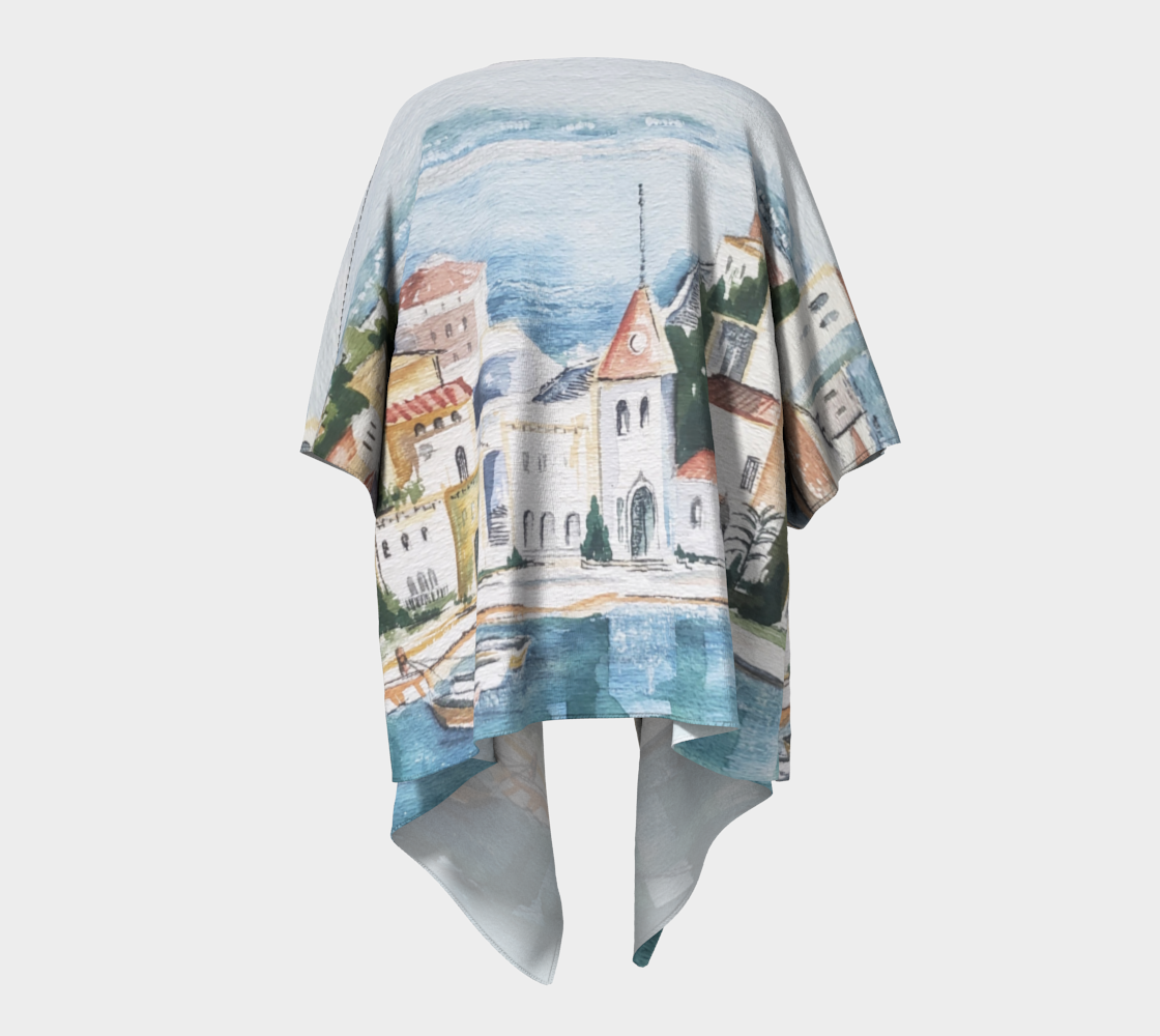 HW Watercolor City Draped Kimono