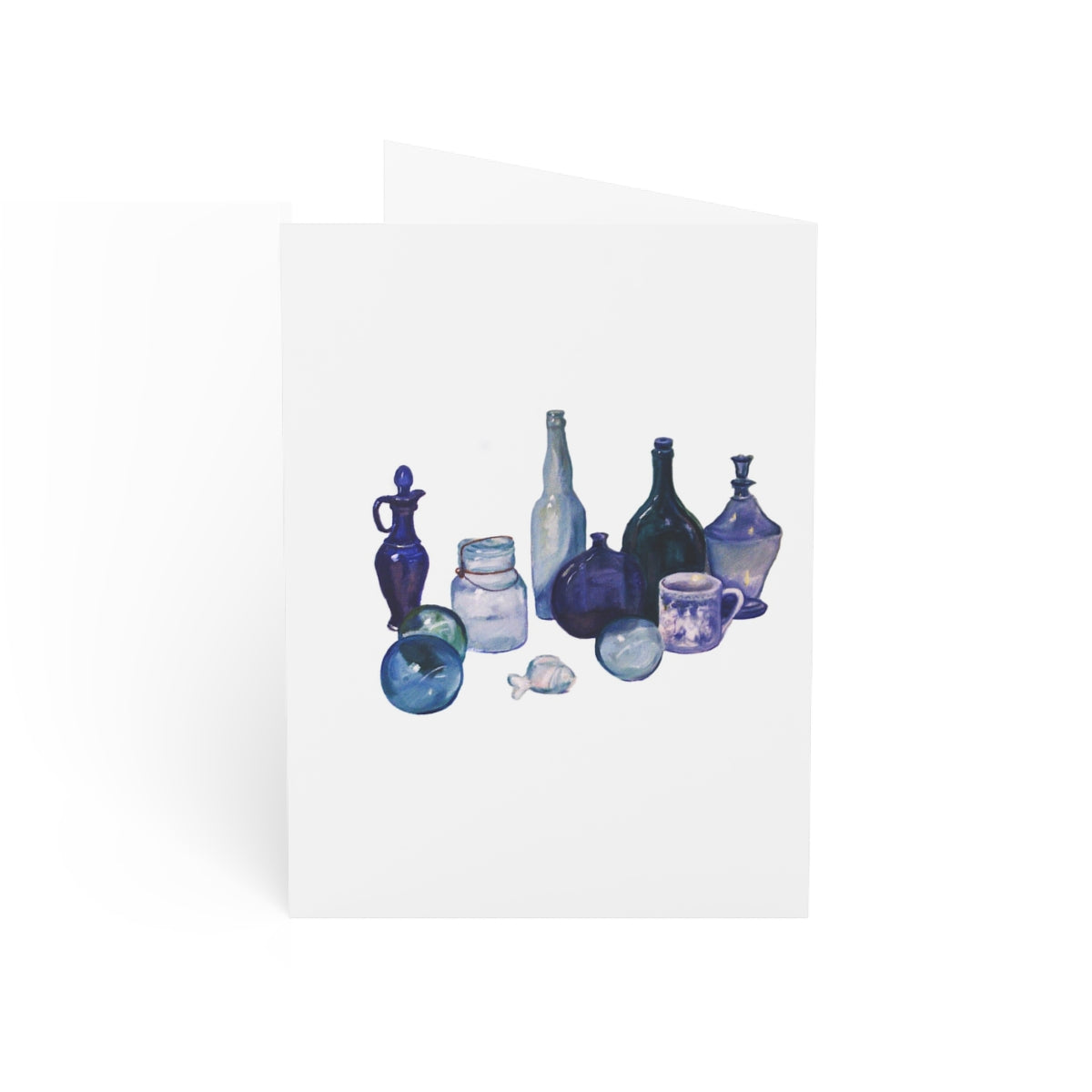 HW Blue Bottles Folded Greeting Cards (1, 10, 30, and 50pcs)