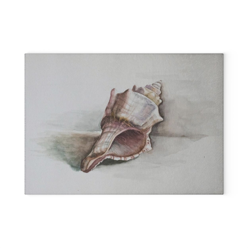 HW Watercolor Shell Glass Cutting Board