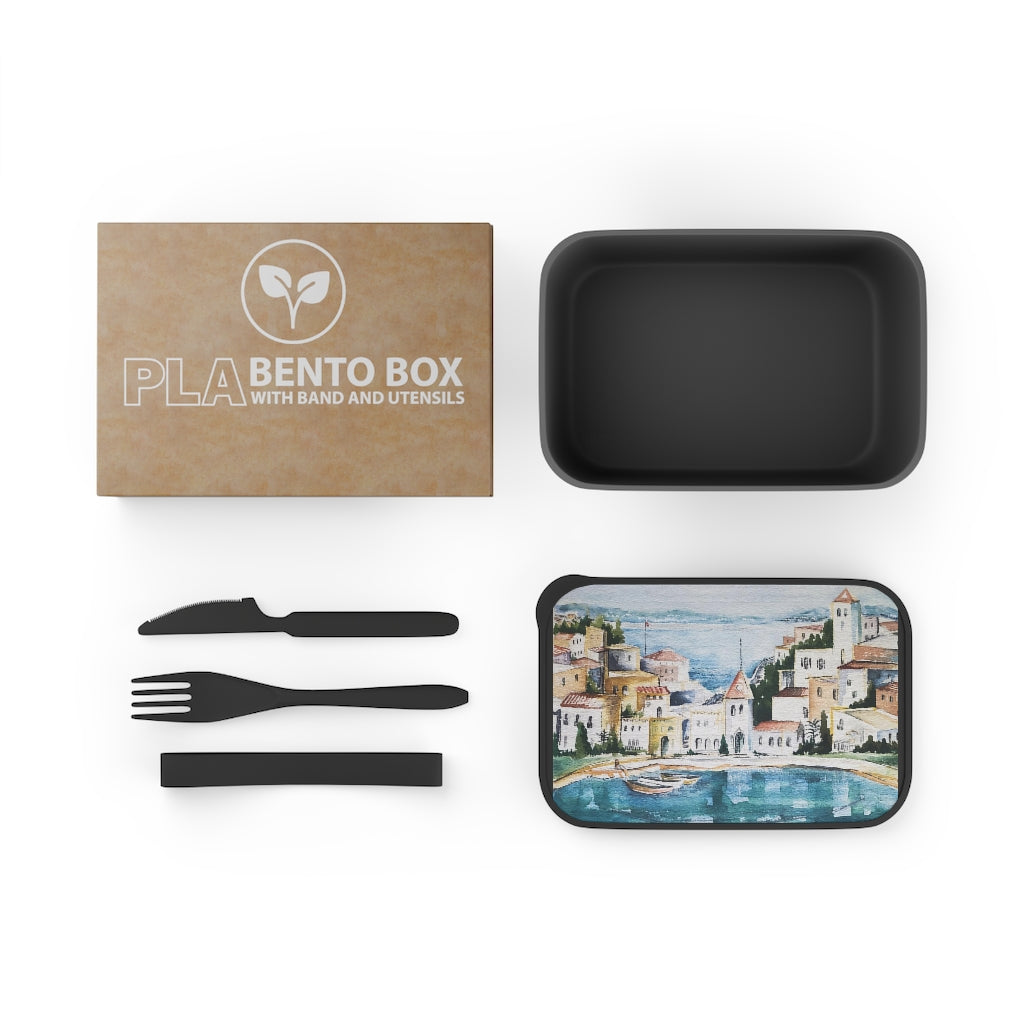 HW Watercolor City PLA Bento Box with Band and Utensils