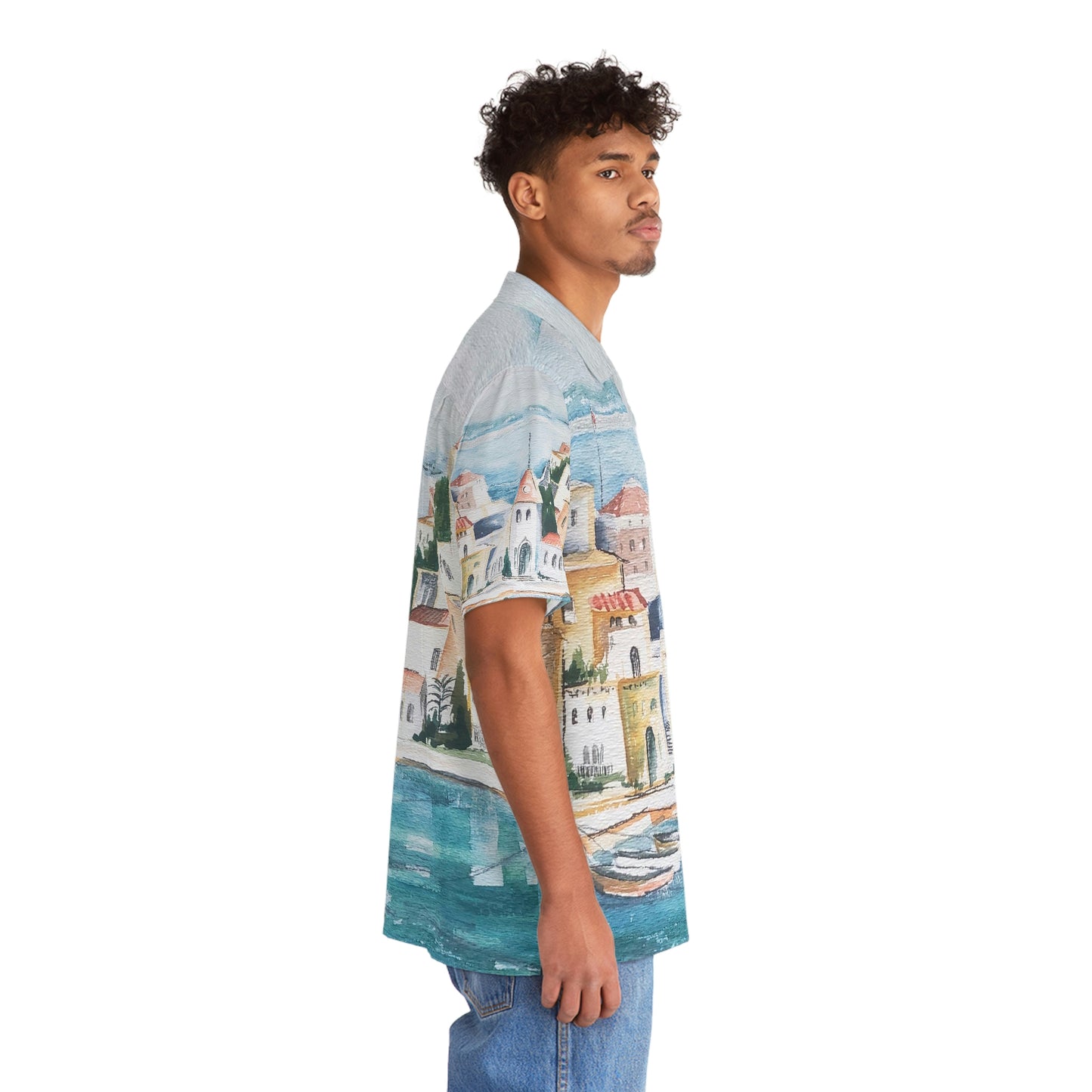 HW Watercolor City Men's Hawaiian Shirt (AOP)