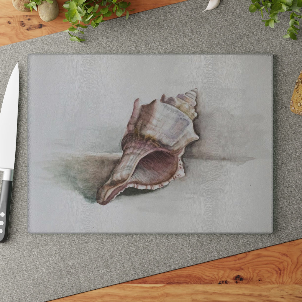 HW Watercolor Shell Glass Cutting Board