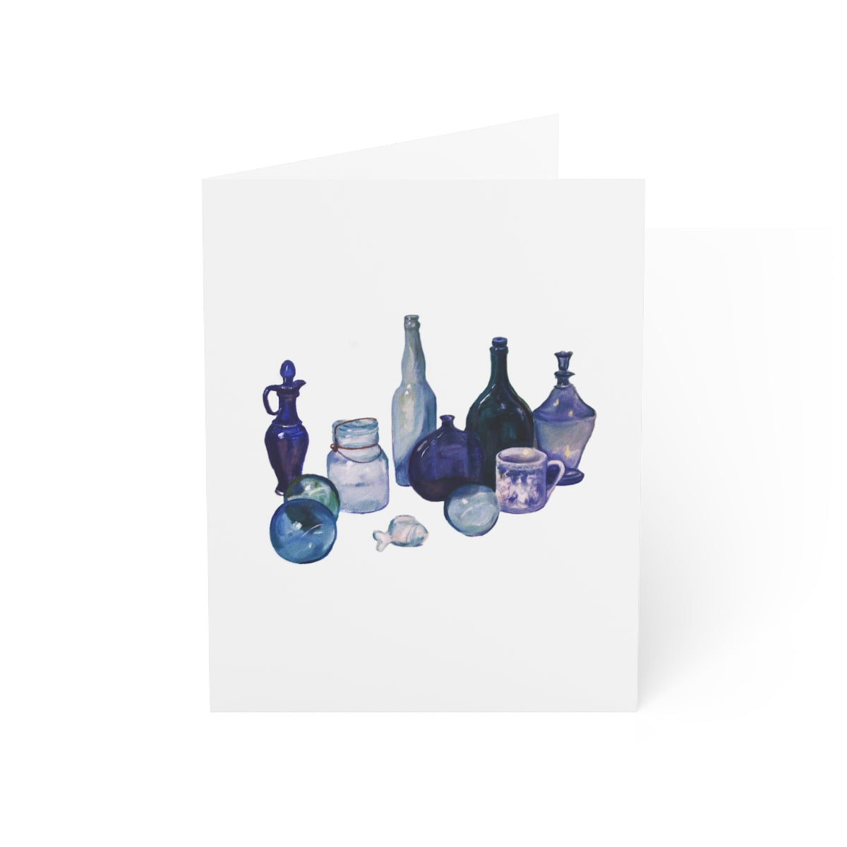 HW Blue Bottles Folded Greeting Cards (1, 10, 30, and 50pcs)