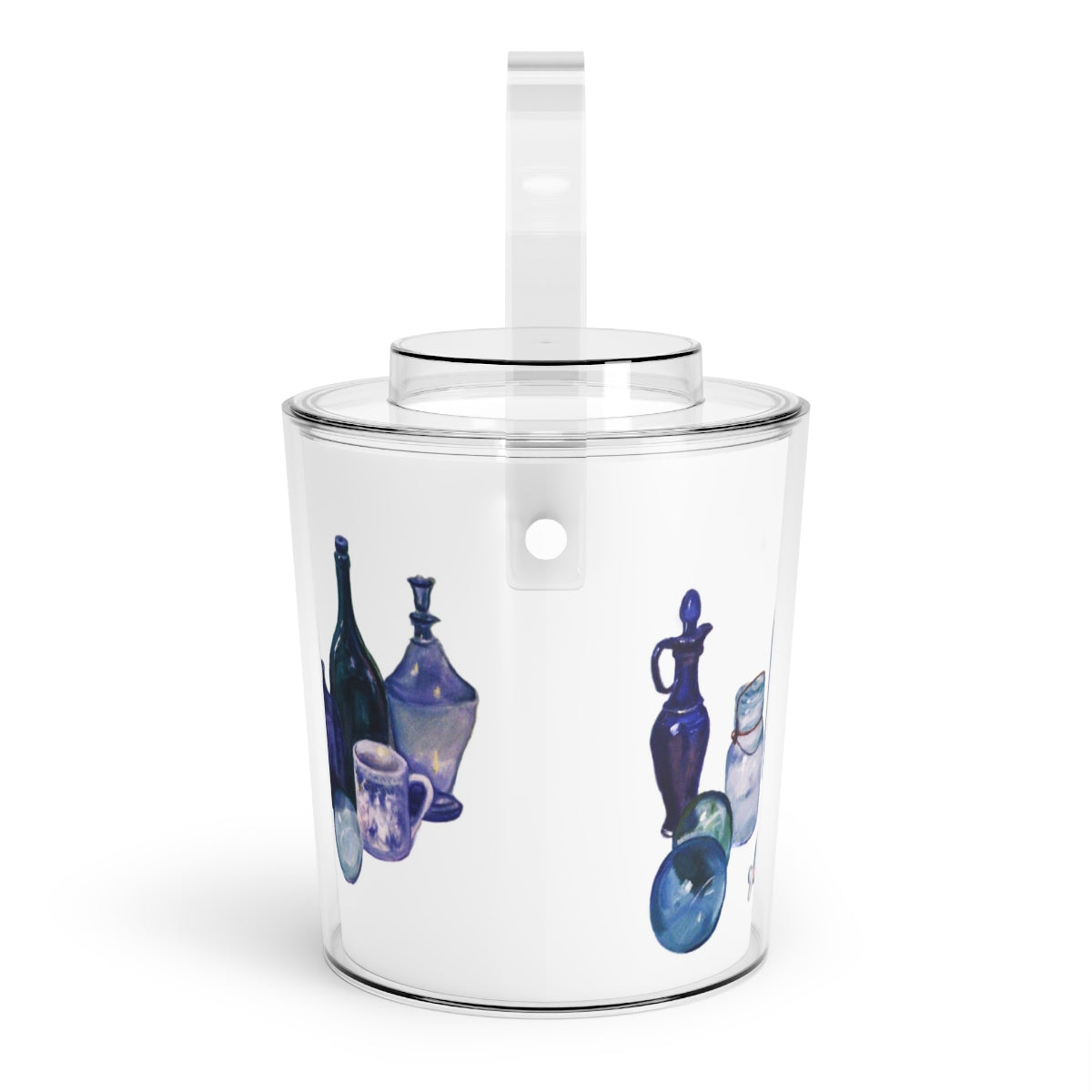 HW Blue Bottles Ice Bucket with Tongs