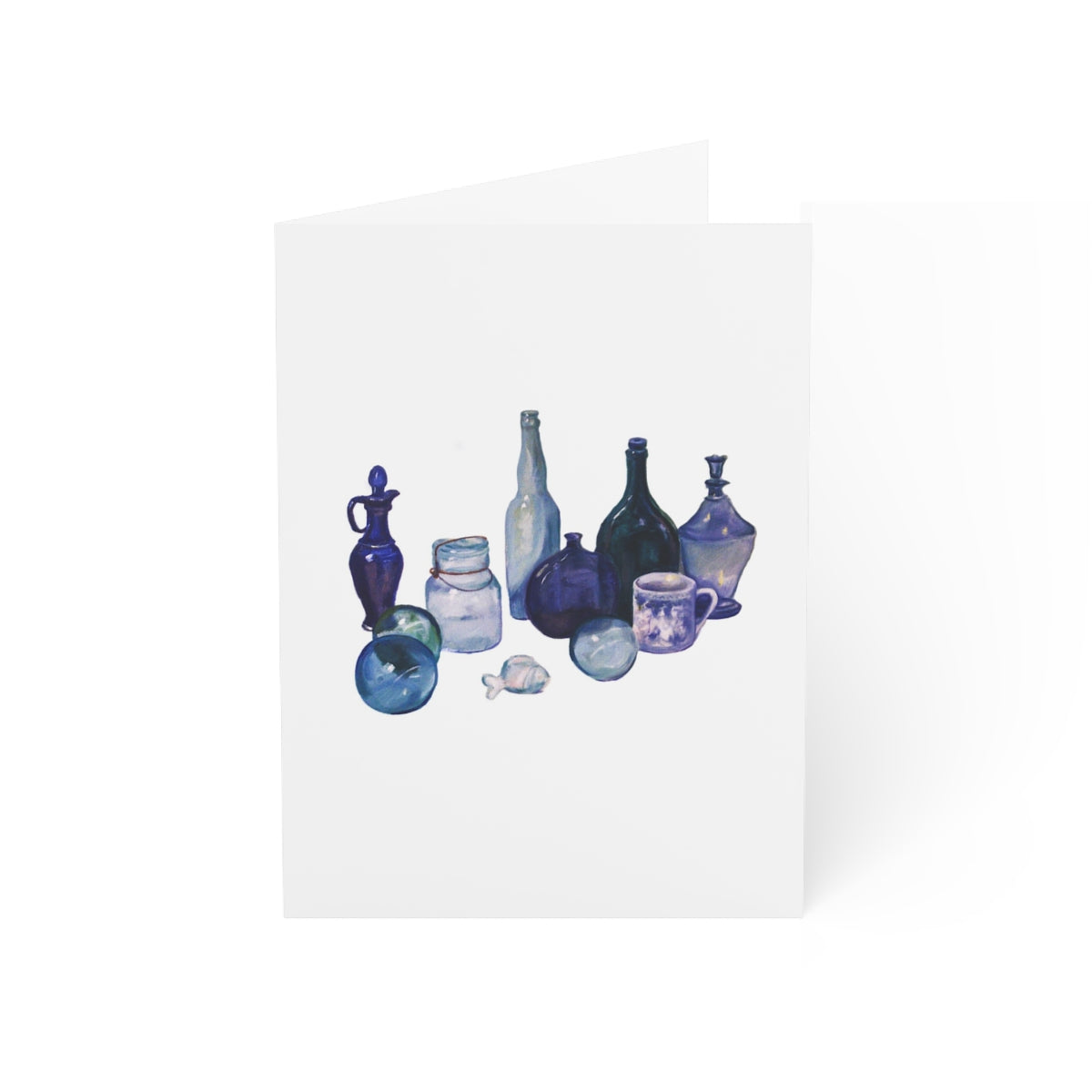 HW Blue Bottles Folded Greeting Cards (1, 10, 30, and 50pcs)