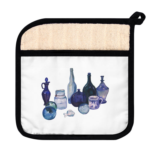 HW Blue Bottles Pot Holder with Pocket