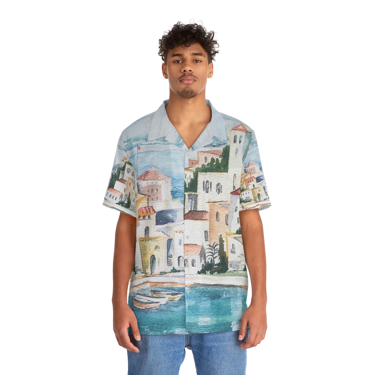 HW Watercolor City Men's Hawaiian Shirt (AOP)